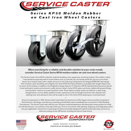 Service Caster 5 Inch Kingpinless Rubber on Steel Wheel Swivel Caster Set with Swivel Lock SCC SCC-KP30S520-RSR-BSL-4